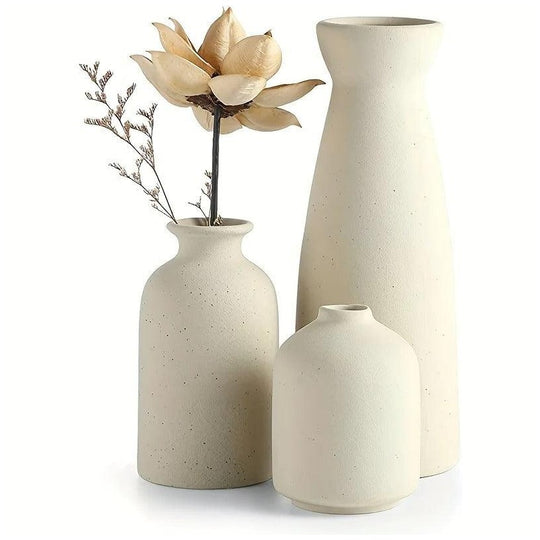 Speckled Ceramic Vase Set | Trio of Organic Vessels | Japandi Decor