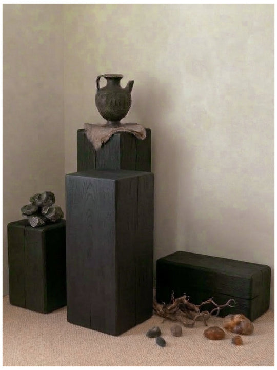 Yakisugi Charred Timber Pedestal Stand | Japandi Wabi-Sabi Decor