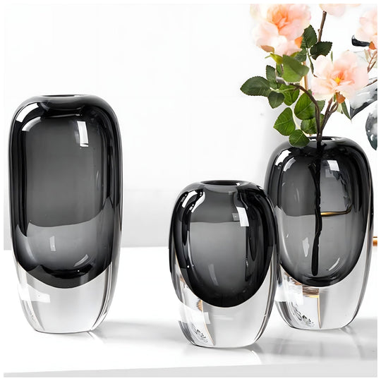 Smoky Glass Sculpture Vase | Two-Tone Blown Glass | Modern Home Decor