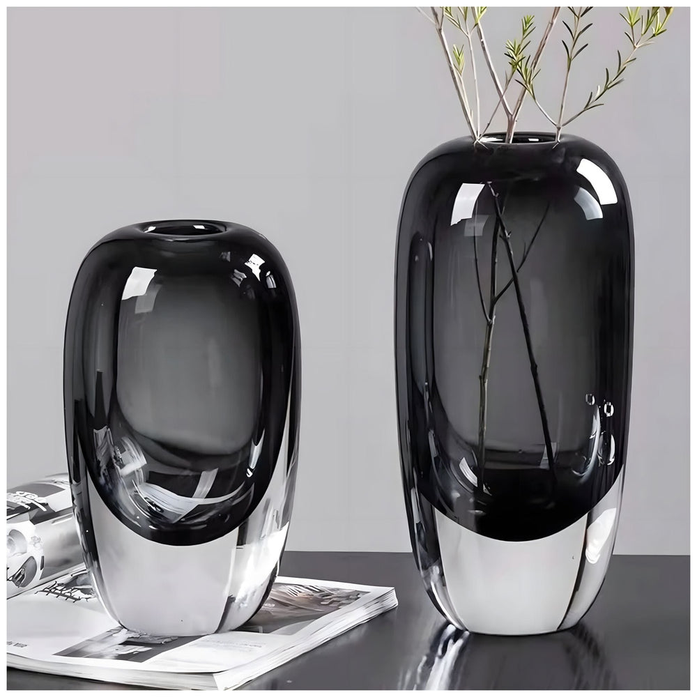 Smoky Glass Sculpture Vase | Two-Tone Blown Glass | Modern Home Decor