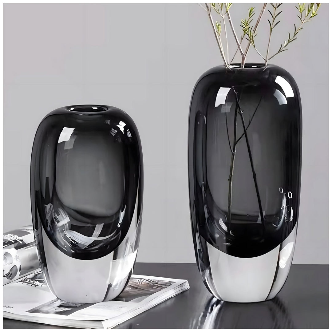 Smoky Glass Sculpture Vase | Two-Tone Blown Glass | Modern Home Decor