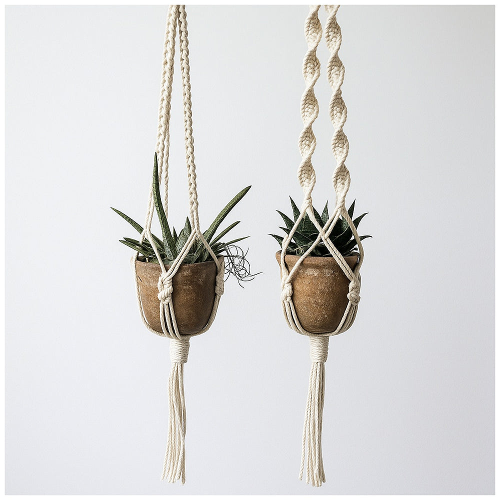 Macramé Hanging Planter | Handwoven Cotton + Ceramic Pot | Boho Decor