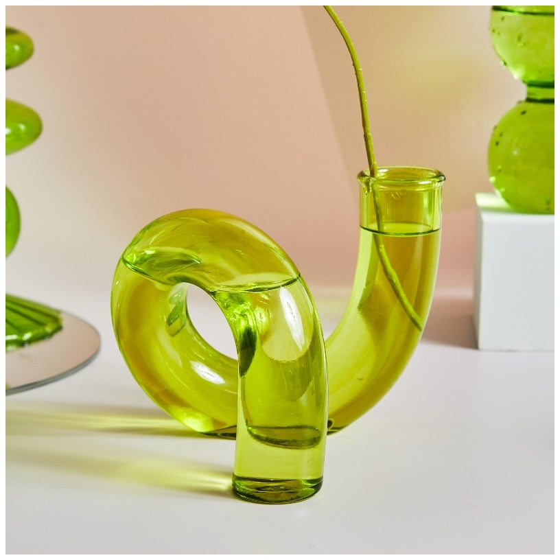 Green Glass Candle Holder | Sculptural Mouth-Blown Glass | Artisan Decor