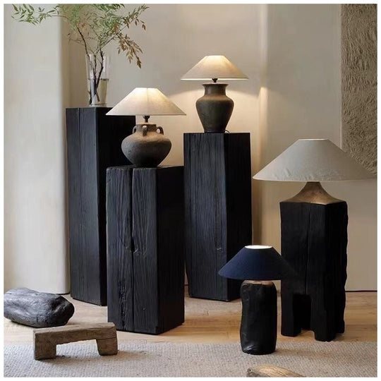 Yakisugi Charred Timber Pedestal Stand | Japandi Wabi-Sabi Decor
