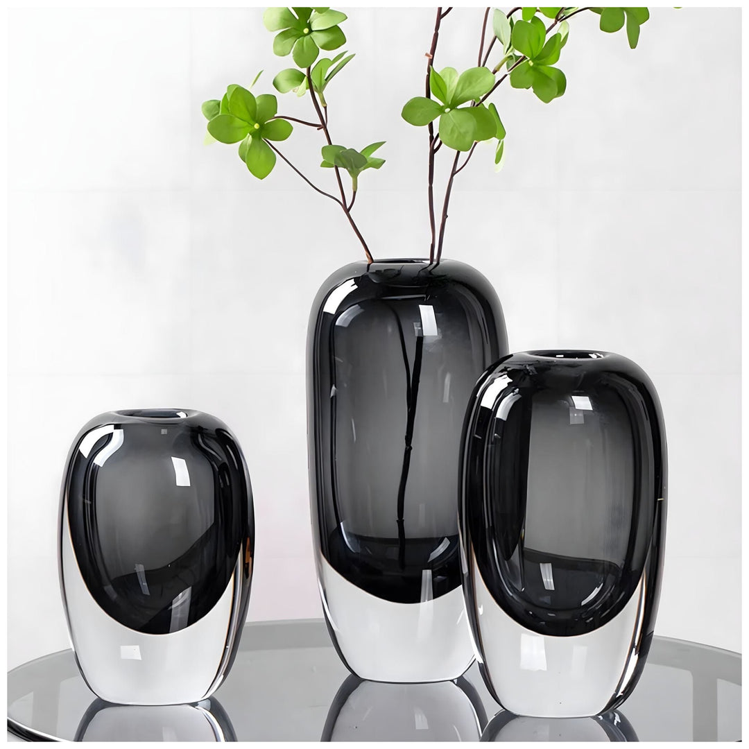 Smoky Glass Sculpture Vase | Two-Tone Blown Glass | Modern Home Decor
