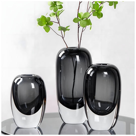 Smoky Glass Sculpture Vase | Two-Tone Blown Glass | Modern Home Decor