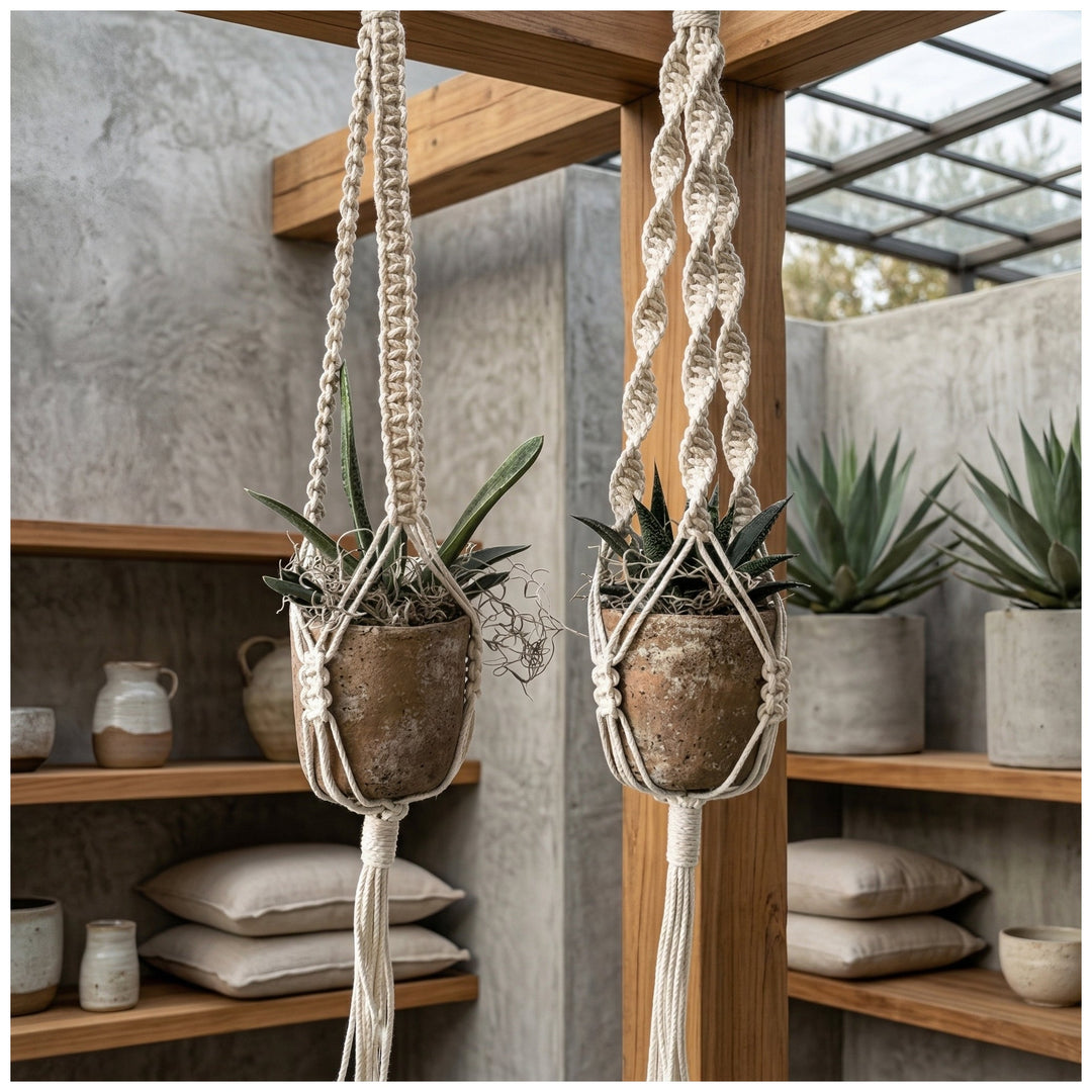 Macramé Hanging Planter | Handwoven Cotton + Ceramic Pot | Boho Decor