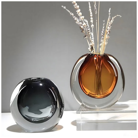 Smoky Glass Sculpture Vase | Two-Tone Blown Glass | Modern Home Decor