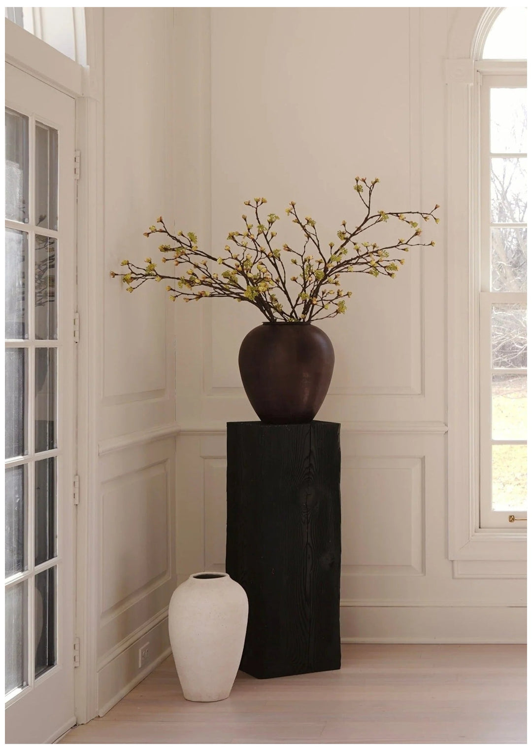 Yakisugi Charred Timber Pedestal Stand | Japandi Wabi-Sabi Decor