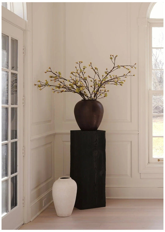 Yakisugi Charred Timber Pedestal Stand | Japandi Wabi-Sabi Decor