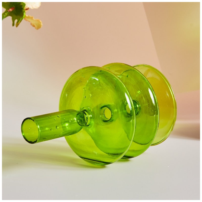 Green Glass Candle Holder | Sculptural Mouth-Blown Glass | Artisan Decor