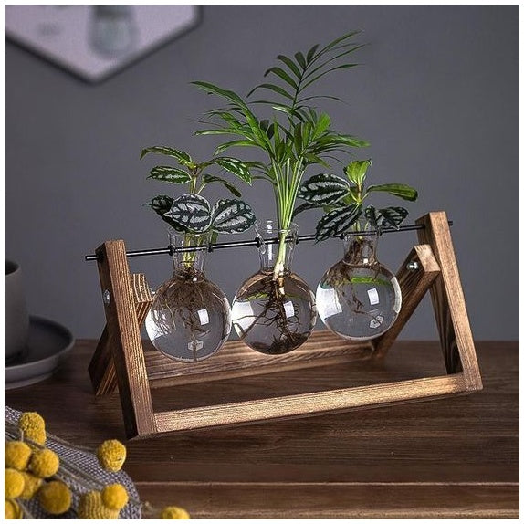 Wooden Propagation Stand | Triple Glass Bud Vase Set | Plant Lover Gift