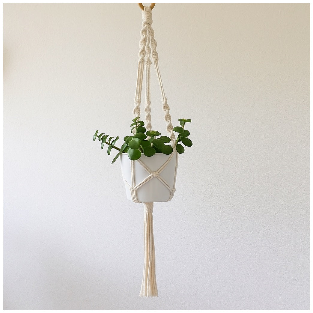 Macramé Hanging Planter | Handwoven Cotton + Ceramic Pot | Boho Decor