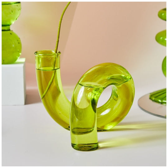 Green Glass Candle Holder | Sculptural Mouth-Blown Glass | Artisan Decor