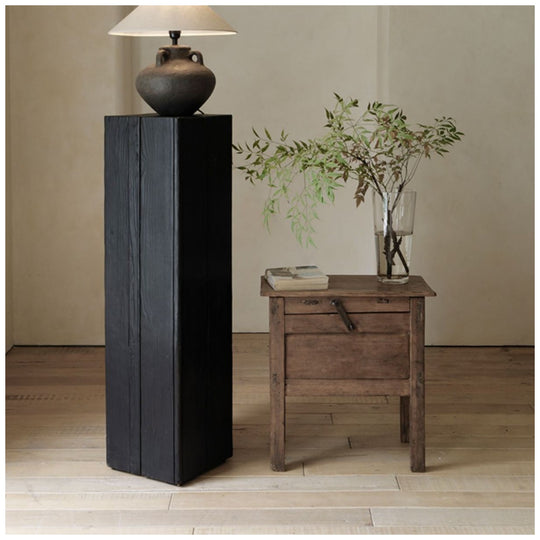 Yakisugi Charred Timber Pedestal Stand | Japandi Wabi-Sabi Decor